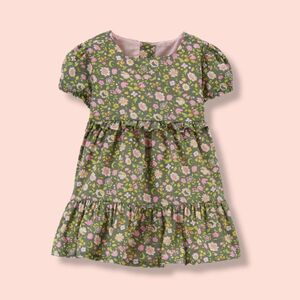 OshKosh B'Gosh Baby Girl Floral Cotton Green Pink Ruffle Lined Dress 24 months